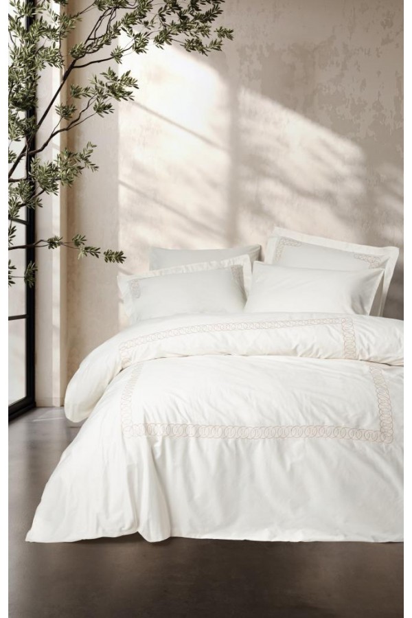 Cotton Box Brode Nakışlı Çift Kişilik Saten Nevresim Takımı Riley Ekru