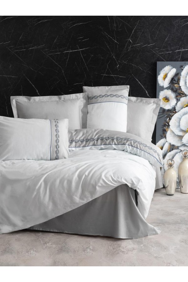 Cotton Box Brode Nakışlı Çift Kişilik Saten Nevresim Takımı Fedor Gri Cotton Box Brode Nakışlı Çift Kişilik Saten Nevresim Takımı Fedor Gri