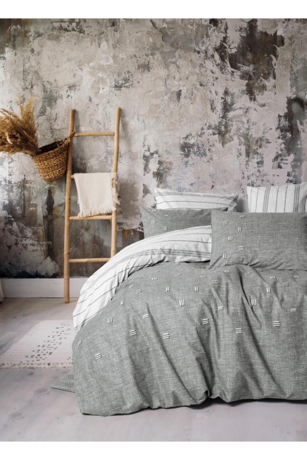 Cotton Box Klein Nakışlı Çift Kişilik Nevresim Takımı Patara Gri