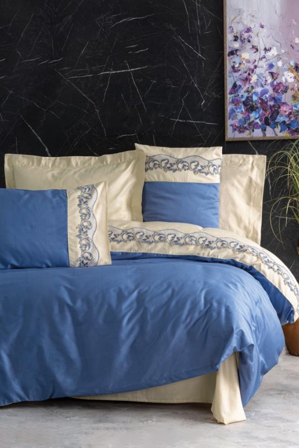 Cotton Box Brode Nakışlı Çift Kişilik Saten Nevresim Takımı Amaya Bej