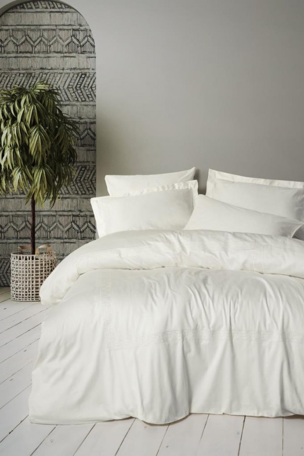 Cotton Box Brode Nakışlı Çift Kişilik Saten Nevresim Takımı Luxe Ekru