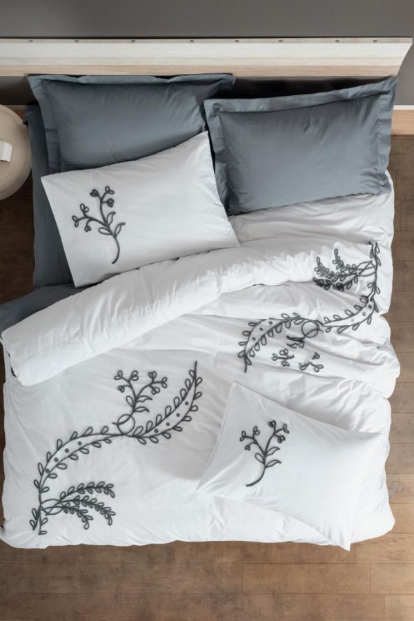 Cotton Box Brode Ranforce Çift Kişilik Nevresim Takımı İvy Gri