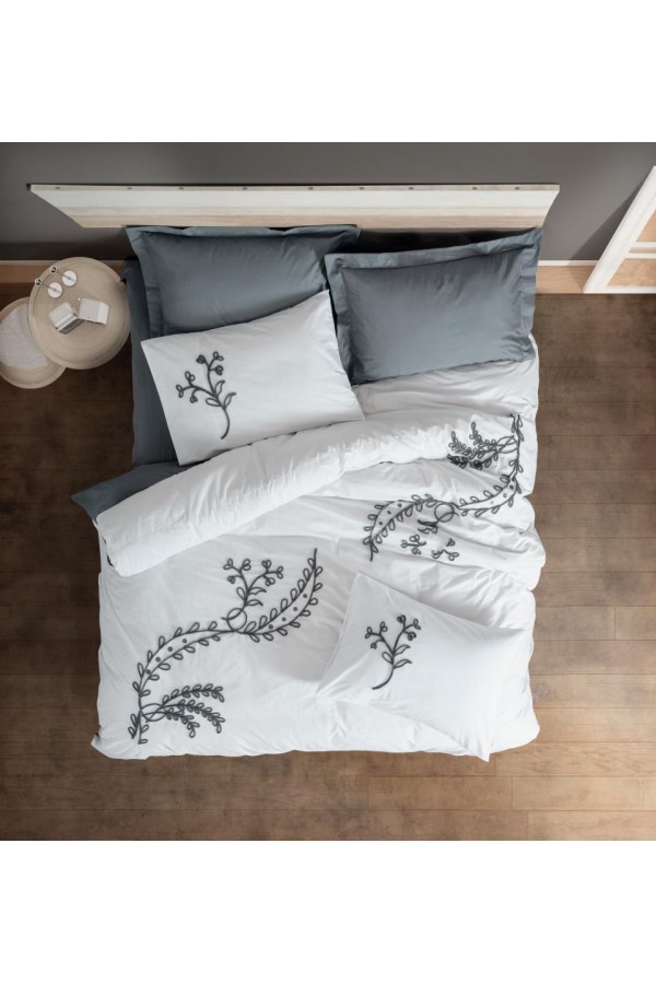 Cotton Box Brode Ranforce Çift Kişilik Nevresim Takımı İvy Gri