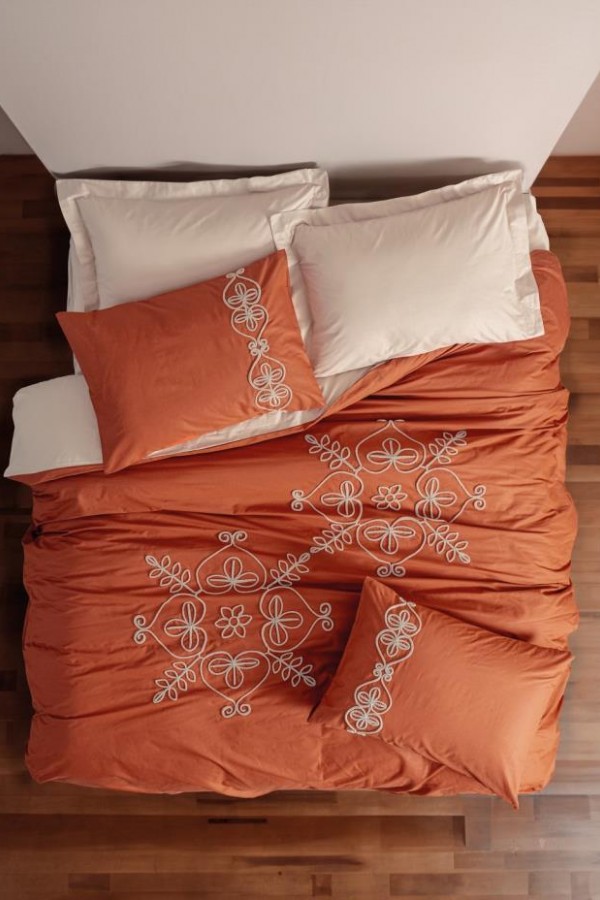 Cotton Box Brode Ranforce Çift Kişilik Nevresim Takımı Tiva Bej