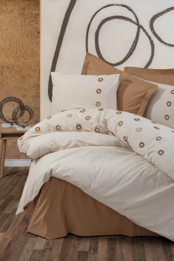Cotton Box Brode Ranforce Çift Kişilik Nevresim Takımı Nomi Bej