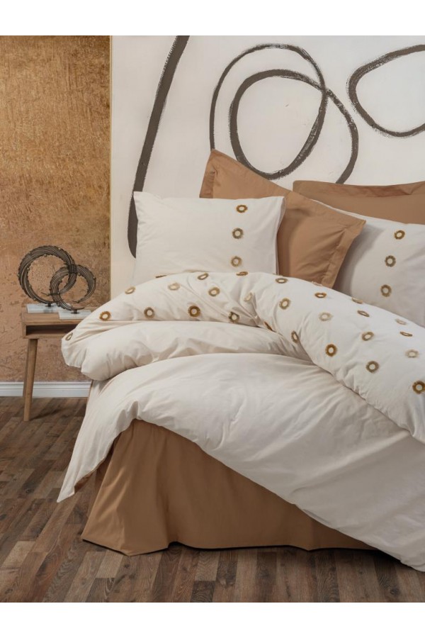 Cotton Box Brode Ranforce Çift Kişilik Nevresim Takımı Nomi Bej