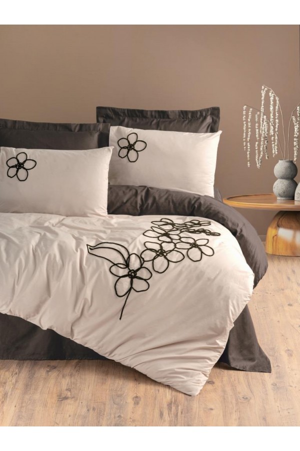 Cotton Box Brode Ranforce Çift Kişilik Nevresim Takımı Panos Kahve