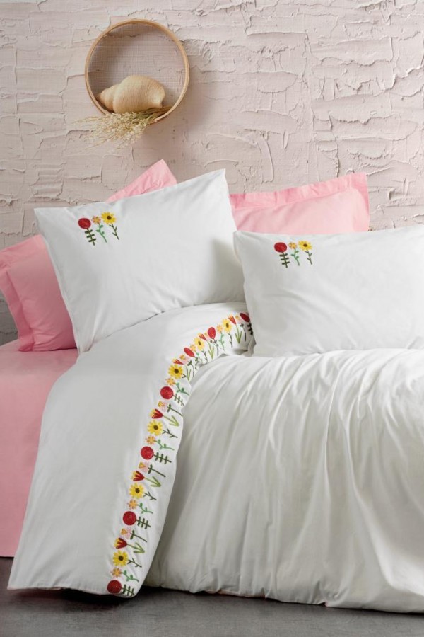 Cotton Box Brode Ranforce Çift Kişilik Nevresim Takımı Mina Pembe