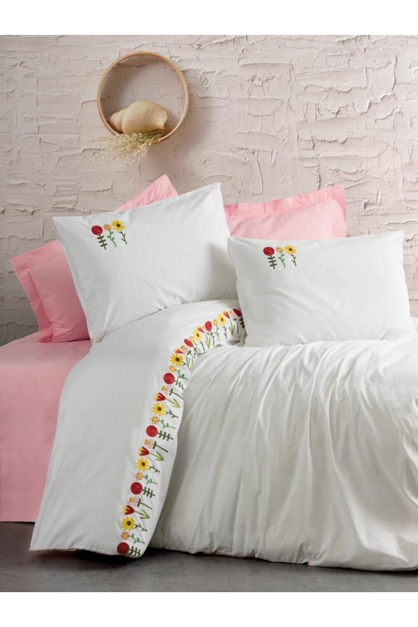 Cotton Box Brode Ranforce Çift Kişilik Nevresim Takımı Mina Pembe