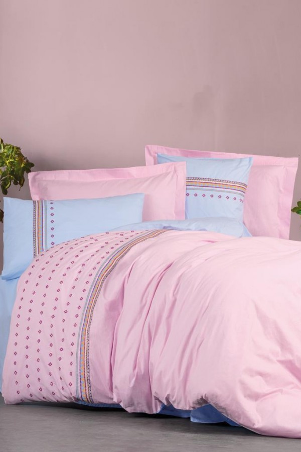 Cotton Box Brode Ranforce Çift Kişilik Nevresim Takımı Tatum Mavi