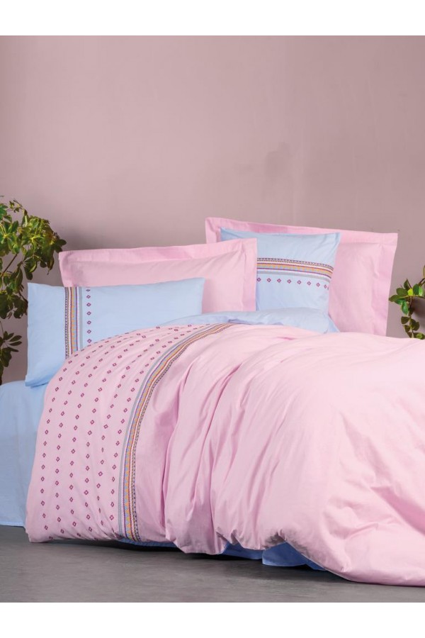 Cotton Box Brode Ranforce Çift Kişilik Nevresim Takımı Tatum Mavi