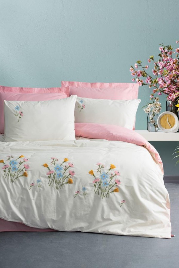 Cotton Box Brode Ranforce Çift Kişilik Nevresim Takımı Delbin Pembe
