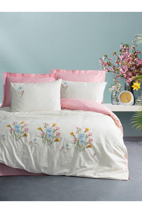 Cotton Box Brode Ranforce Çift Kişilik Nevresim Takımı Delbin Pembe