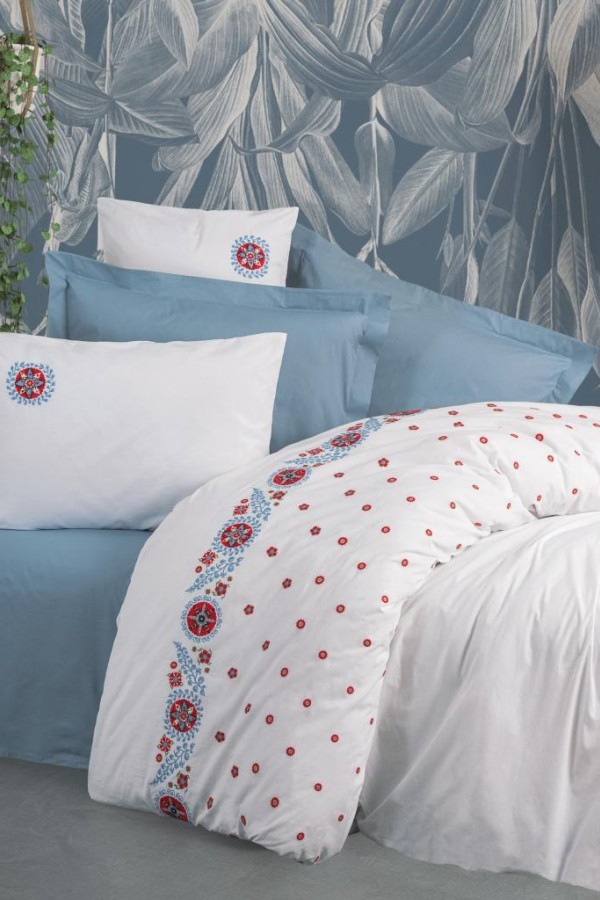 Cotton Box Brode Ranforce Çift Kişilik Nevresim Takımı Mabel Mavi
