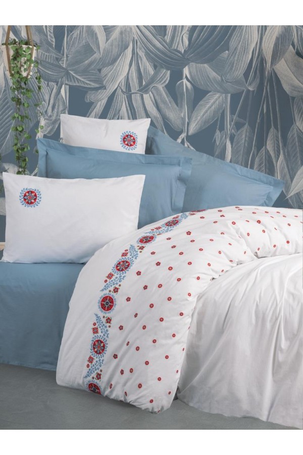 Cotton Box Brode Ranforce Çift Kişilik Nevresim Takımı Mabel Mavi