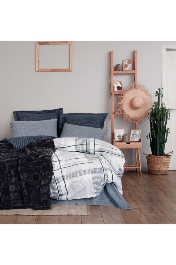 Cotton Box Trim Çift Kişilik Battaniyeli Nevresim Takımı Smooth Siyah