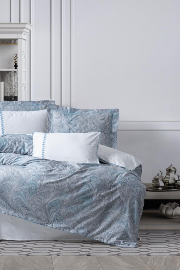 Cotton Box Çift Kişilik Elit Saten Nevresim Takımı Stilla Mavi