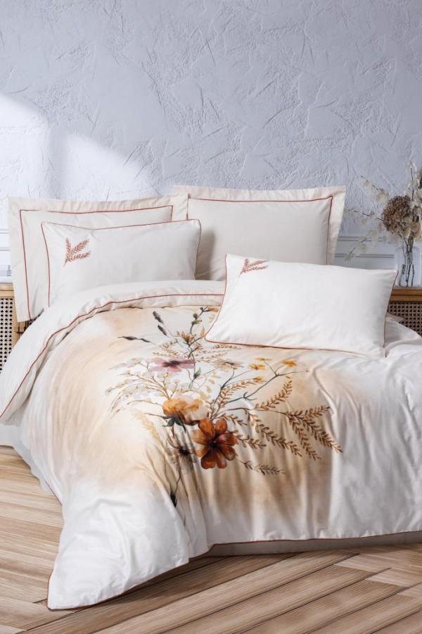Cotton Box Çift Kişilik Elit Saten Nevresim Takımı Bouquet Ekru Cotton Box Çift Kişilik Elit Saten Nevresim Takımı Bouquet Ekru