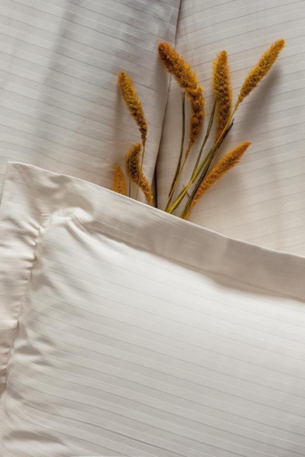 Cotton Box Çift Kişilik Saten Nevresim Takımı Elegante Stripe Ekru
