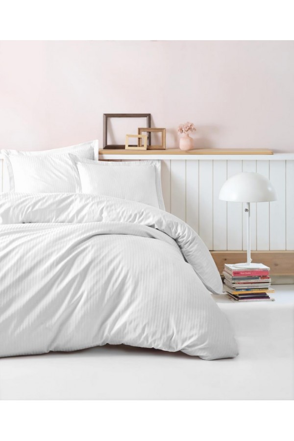 Cotton Box Çift Kişilik Saten Nevresim Takımı Elegante Stripe Beyaz