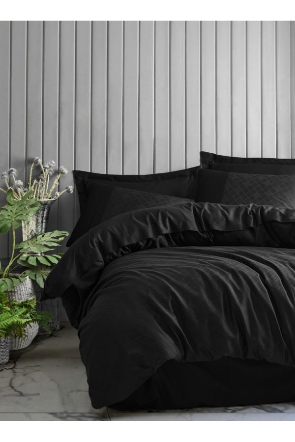 Cotton Box Çift Kişilik Jakarlı Saten Nevresim Takımı Dama Siyah