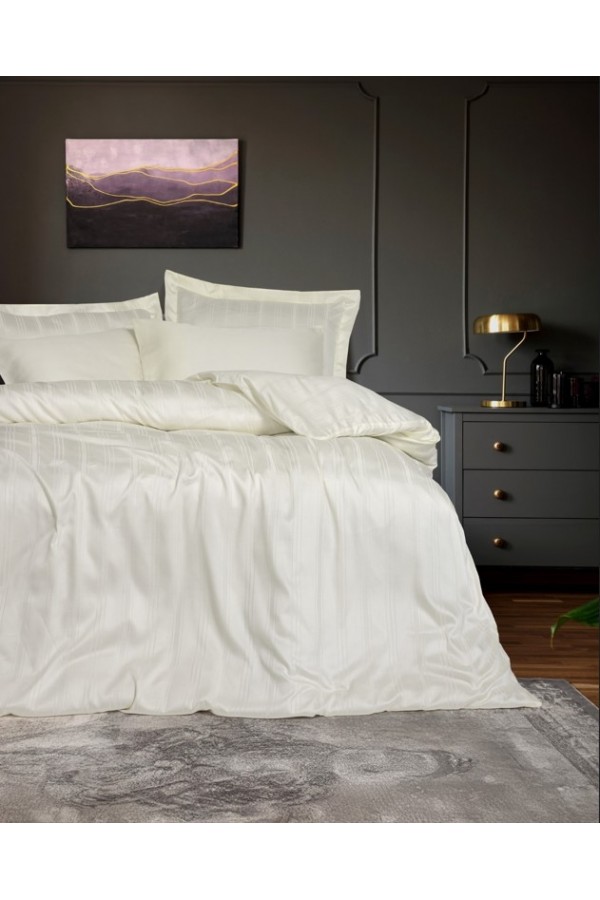 Cotton Box Çift Kişilik Smart Stripe Bambu Saten Nevresim Takımı Ekru