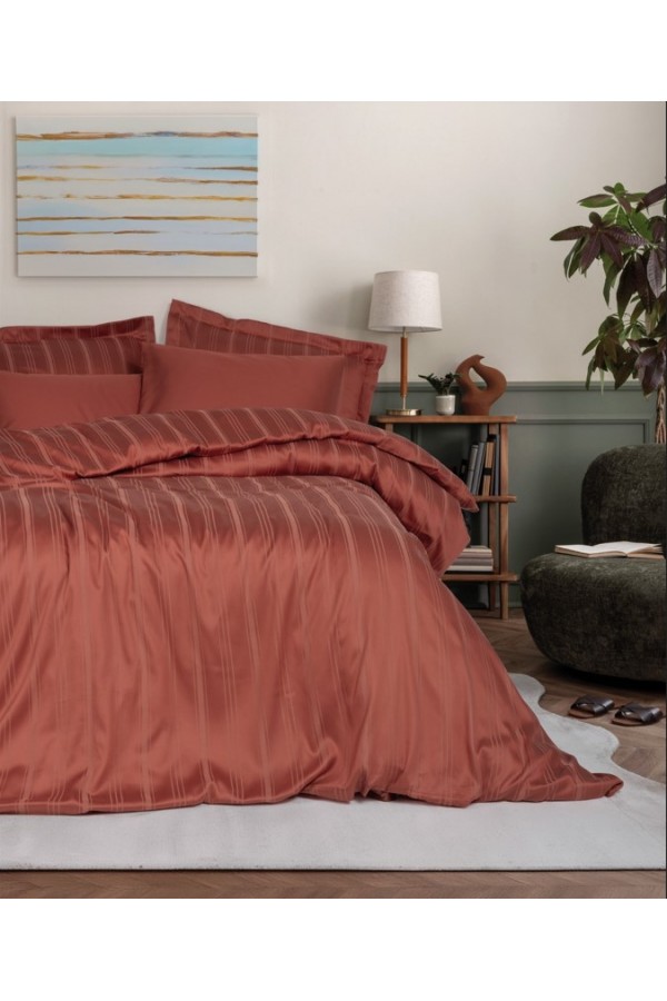 Cotton Box Çift Kişilik Smart Stripe Bambu Saten Nevresim Takımı Kiremit