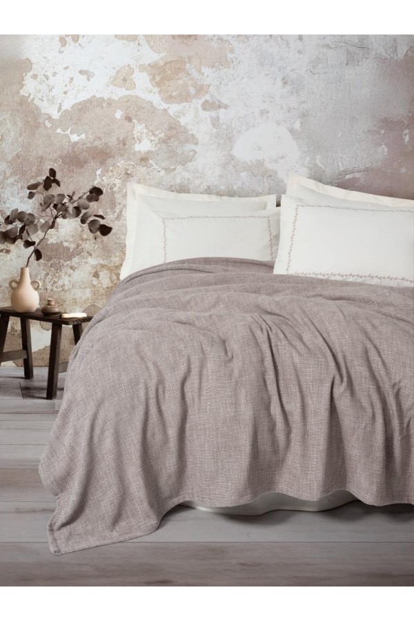 Cotton Box Embrova Şönil Çift Kişilik Yatak Örtüsü/Pike Takımı Loom Bej