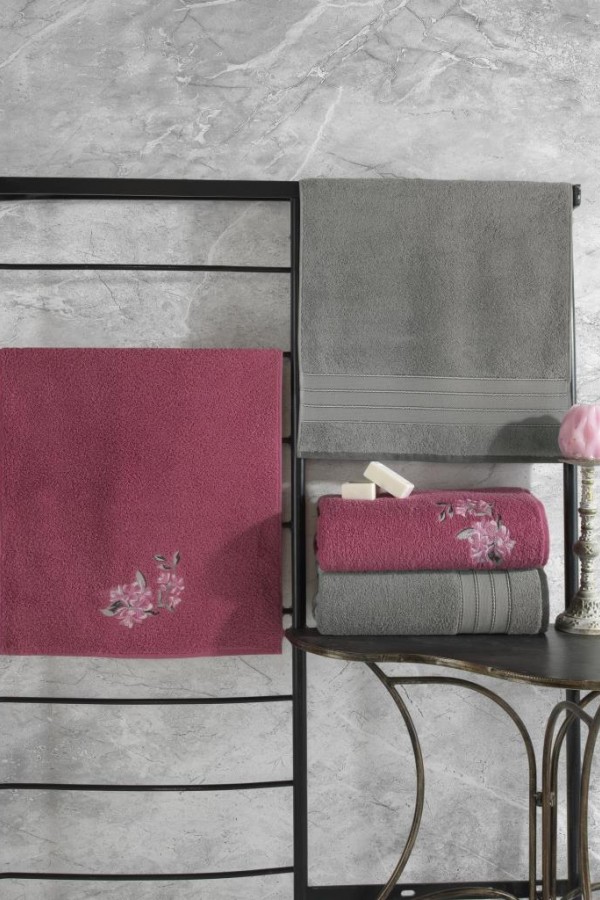Cotton Box Colorful %100 Pamuk Hamam Havlu Seti Gri Pembe