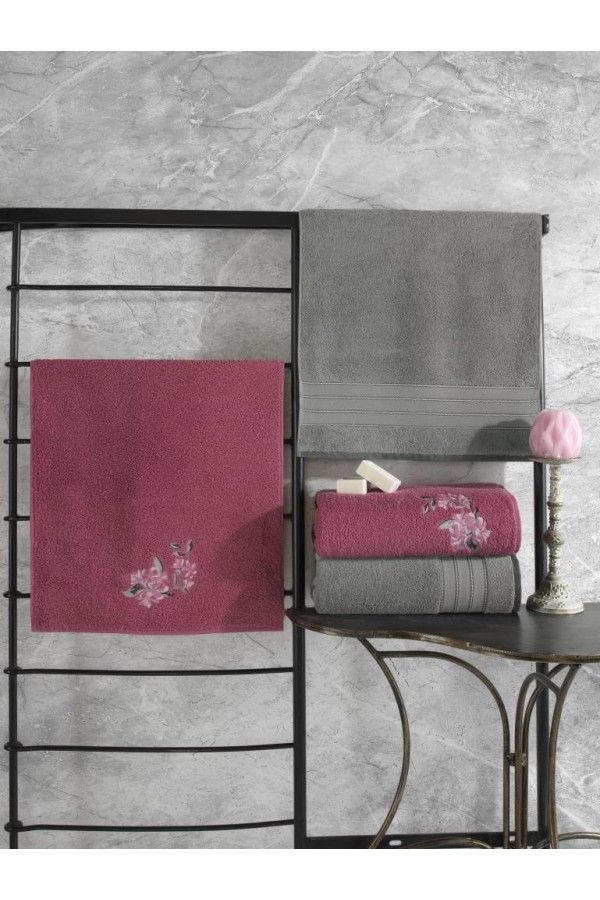 Cotton Box Colorful %100 Pamuk Hamam Havlu Seti Gri Pembe
