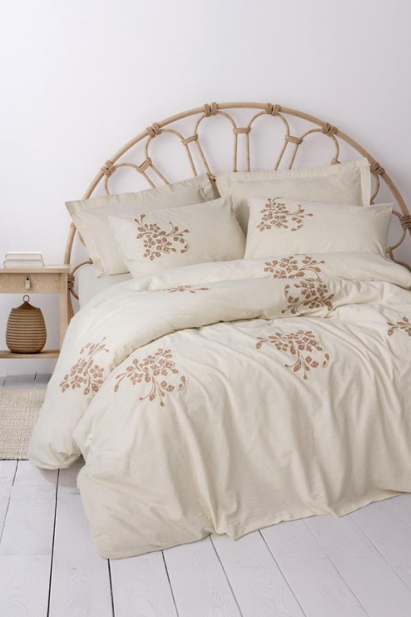 Cotton Box Cotton Keten Çift Kişilik Nevresim Takımı Kaneli
