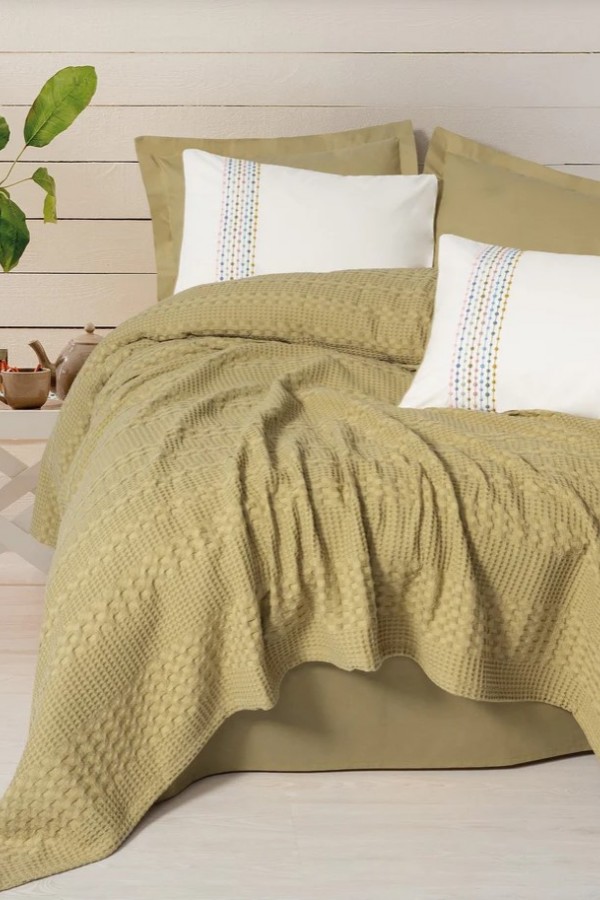 Cotton Box Aura Çift Kişilik Pike Takımı Pebble Hardal