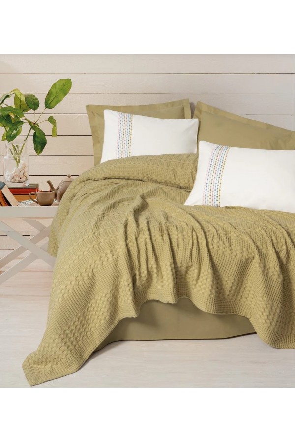 Cotton Box Aura Çift Kişilik Pike Takımı Pebble Hardal