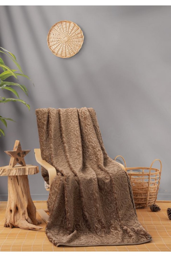 Cotton Box Emboss Çift Kişilik Battaniye Cappuccino