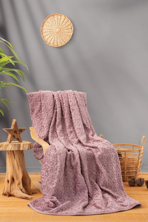 Cotton Box Emboss Çift Kişilik Battaniye Gülkurusu