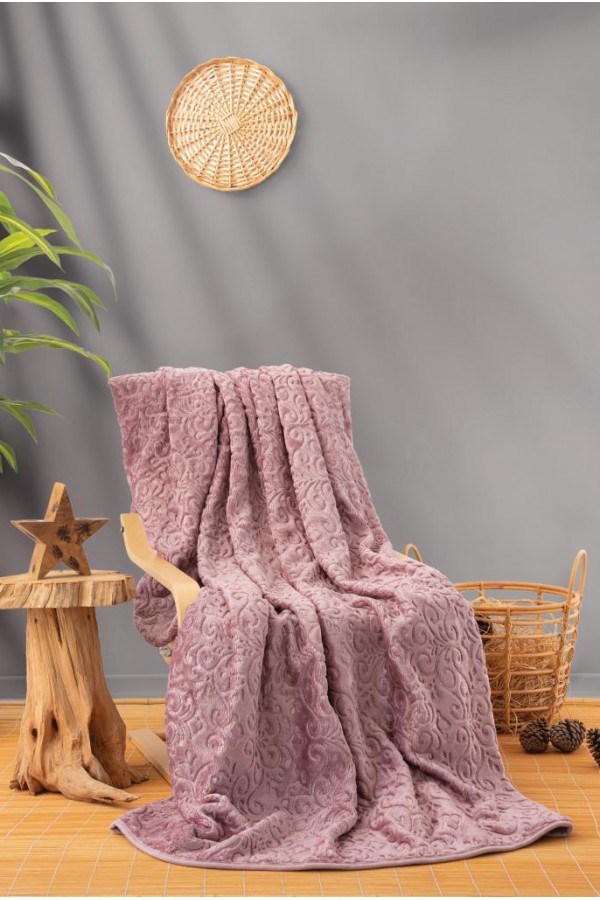 Cotton Box Emboss Çift Kişilik Battaniye Gülkurusu