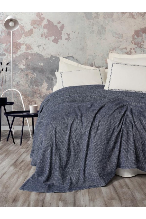 Cotton Box Embrova Şönil Çift Kişilik Yatak Örtüsü/Pike Takımı Loom Lacivert