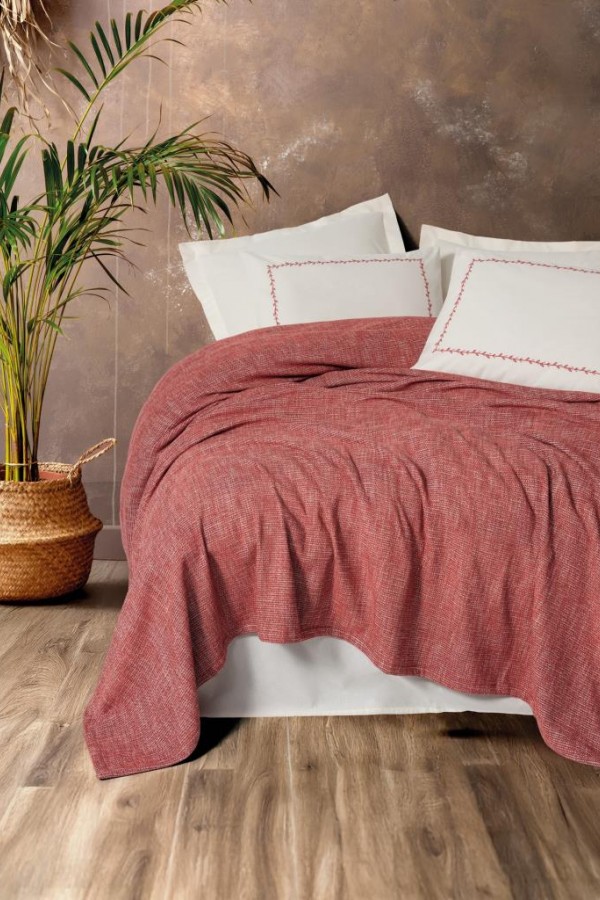 Cotton Box Embrova Şönil Çift Kişilik Yatak Örtüsü/Pike Takımı Loom Bordo