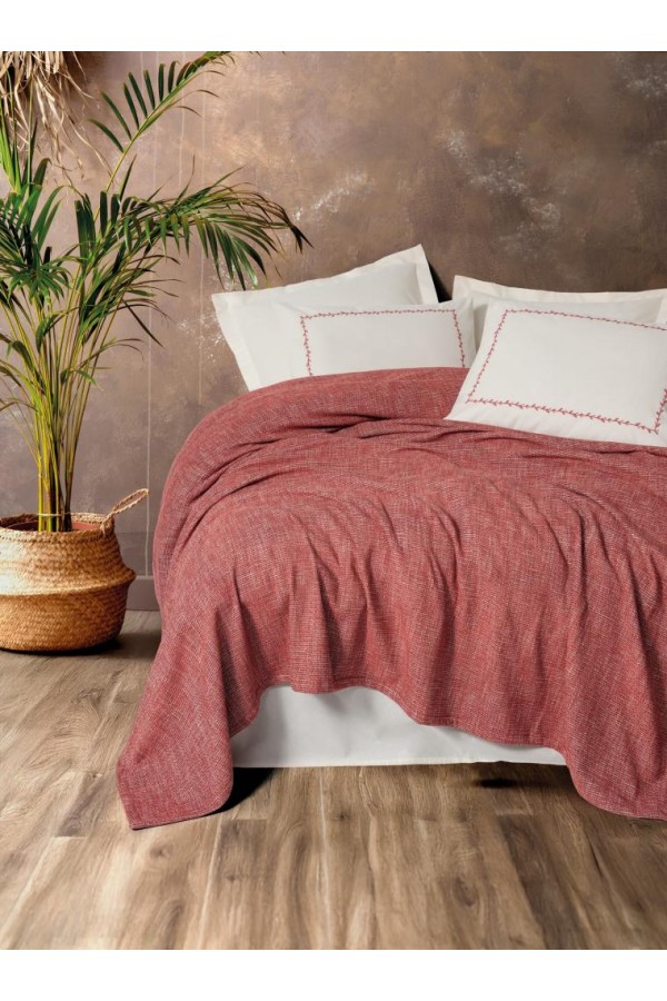 Cotton Box Embrova Şönil Çift Kişilik Yatak Örtüsü/Pike Takımı Loom Bordo