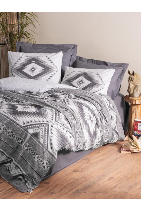 Cotton Box Etnich Nevresim Takımı Çift Kişilik Delos Antrasit