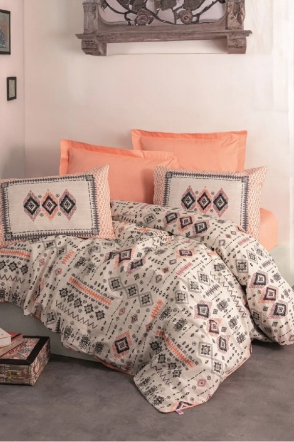 Cotton Box Etnich Tek Kişilik Nevresim Takımı Kateri Somon