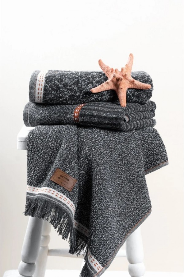 Cotton Box 3'lü Jakarlı Havlu Seti Denim Antrasit 50x90 8680108067352