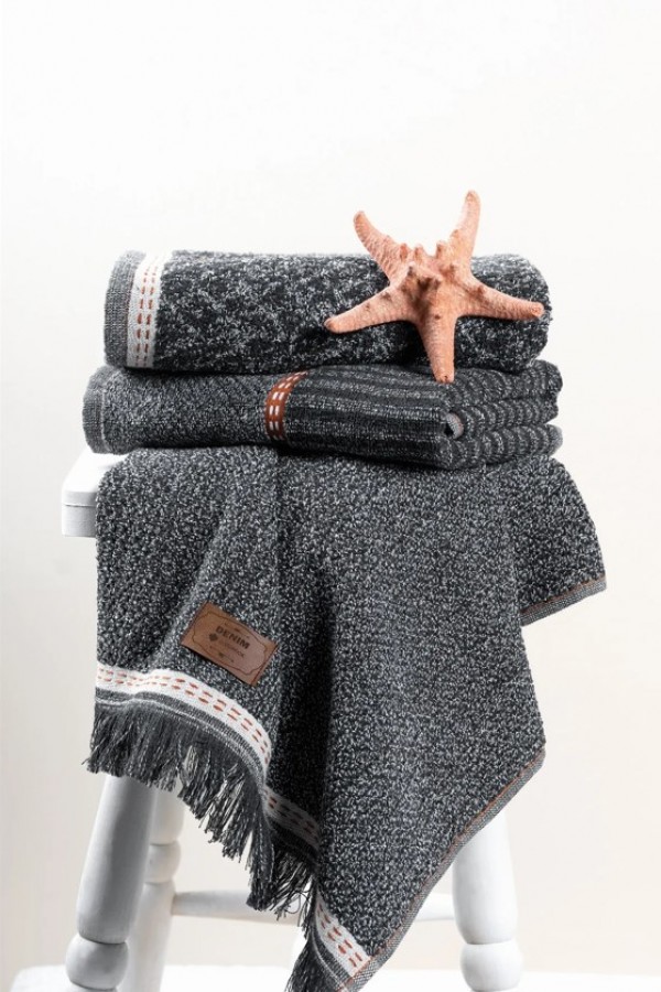 Cotton Box 3'lü Jakarlı Havlu Seti Denim Antrasit 50x90 8680108067352