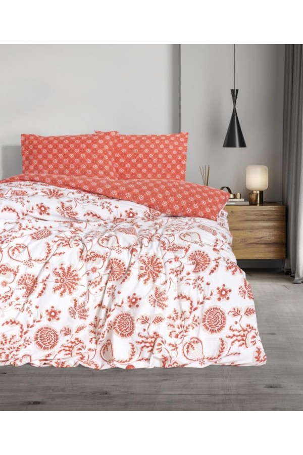 Cotton Box Flanel Nevresim Takımı Çift Kişilik Flowerland Kırmızı
