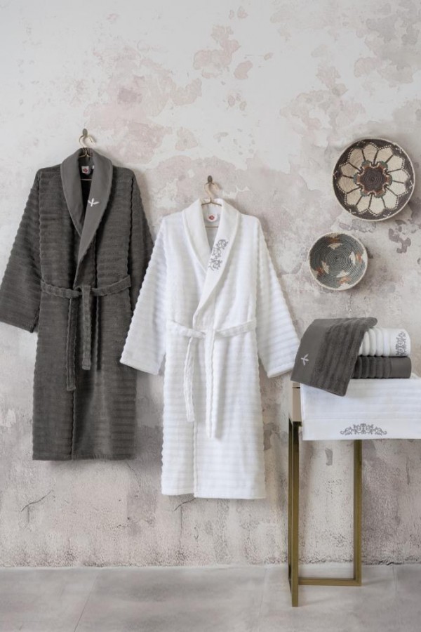 Cotton Box Seta Aile Bornoz Seti Genny Beyaz-Antrasit