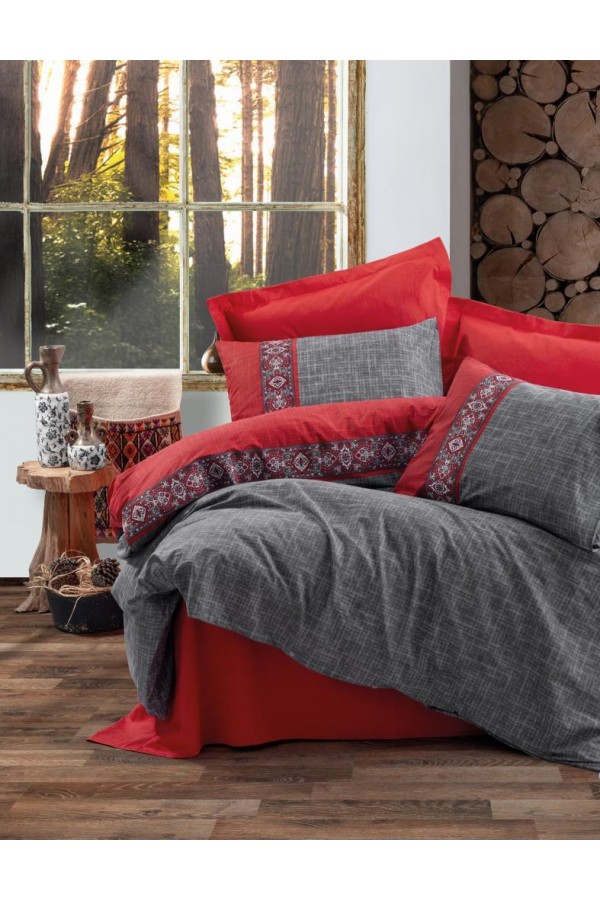 Cotton Box Folk Art Çift Kişilik Nevresim Takımı Ardil Kırmızı
