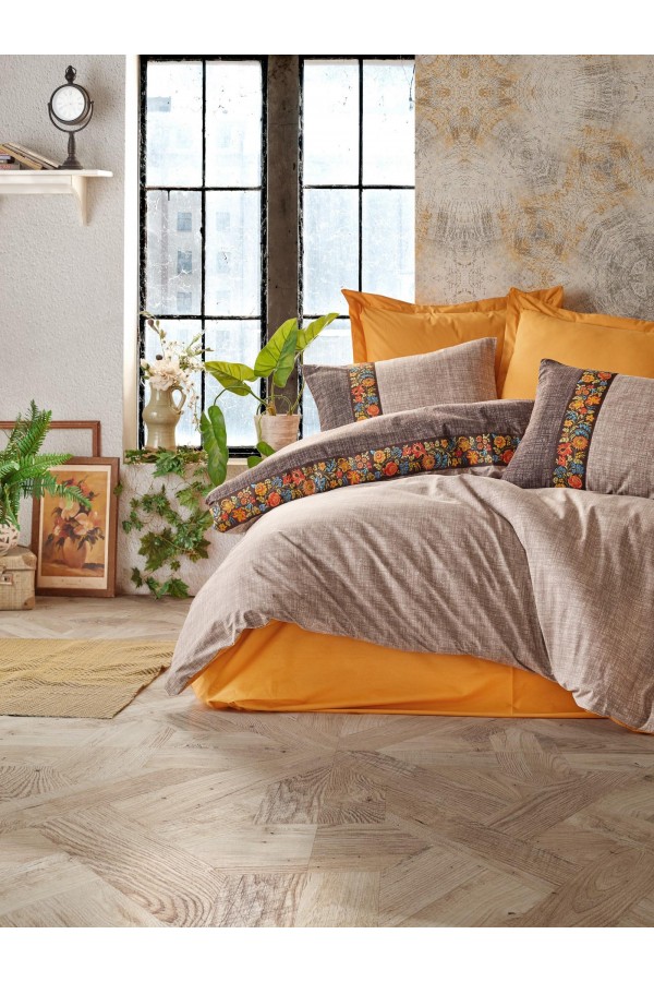 Cotton Box Folk Art Çift Kişilik Nevresim Takımı Vizon