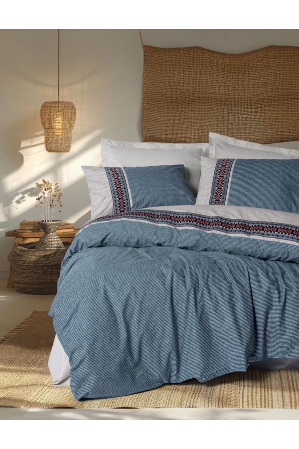 Cotton Box Folk Art Çift Kişilik Nevresim Takımı Polku Gri