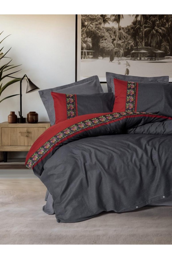 Cotton Box Folk Art Çift Kişilik Nevresim Takımı Lienzo Antrasit 8680108078242