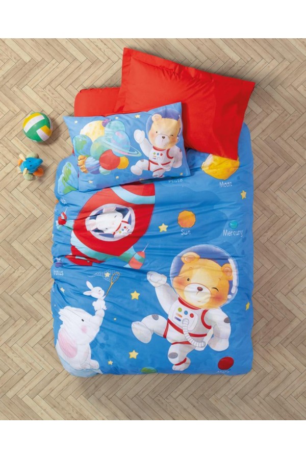 Cotton Box Genç Ranforce Nevresim Takımı Tek Kişilik Planet Mavi